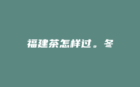 福建茶怎样过。冬