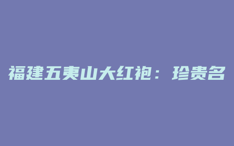 福建五夷山大红袍：珍贵名茶，臻品风味，邀您尝鲜！