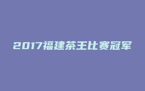 2017福建茶王比赛冠军