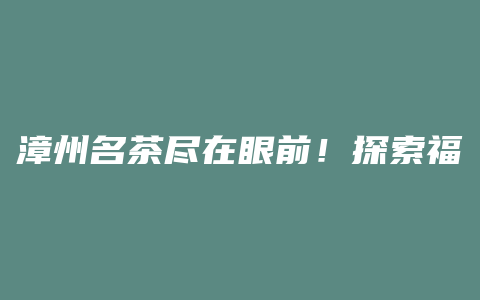 漳州名茶尽在眼前！探索福建之珍，品味漳州独特的茶叶文化